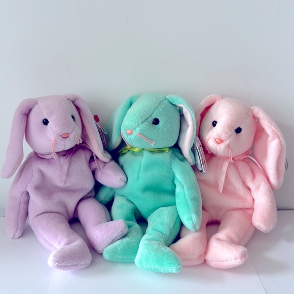 3 Ty Beanie Babies Bunny Rabbits RETIRED Trio Hippity Hoppity Floppity PRISTINE - Picture 11 of 11